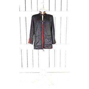 Vintage black red quilted metallic gold trim Asian cardigan jacket
